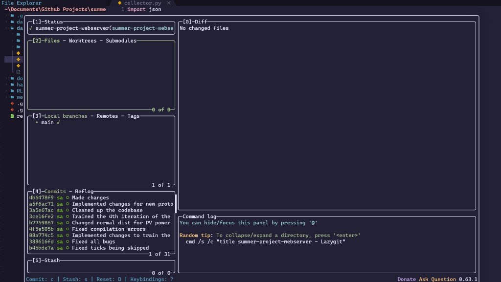 LazyGit inside Neovim. Status, branches, commits, and diff without leaving the editor.
